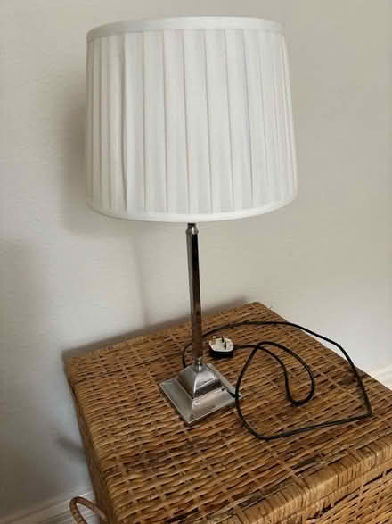 Photo of free Chrome table lamp with white pleated fabric shade (Leckhampton GL53) #1