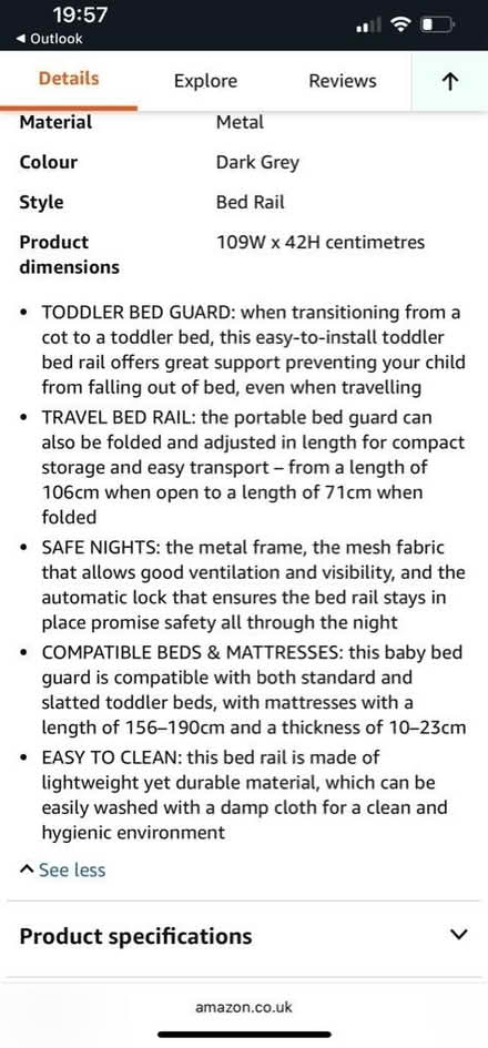 Photo of free Toddler Bed rail (Earls Court SW5) #3