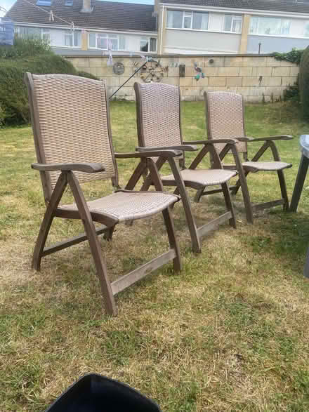 Photo of free 3 heavy wooden folding garden chairs (Southdown) #1