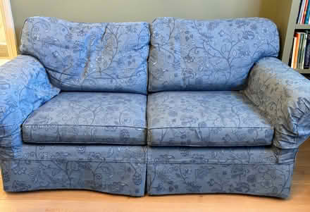 Photo of free Two matching (blue) sofas, one a sofa bed. (Barnes SW13) #1