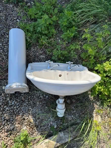 Photo of free Bathroom pedestal sink and taps (Nether Green S11) #2