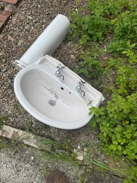 Photo of free Bathroom pedestal sink and taps (Nether Green S11) #1