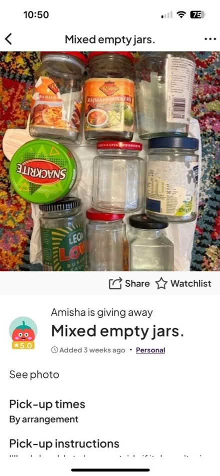 Photo of free Mixed empty jars (HA3 Harrow weald) #1