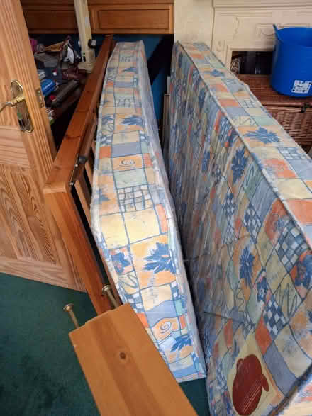Photo of free Wooden frame single bed with underneath trundle bed plus mat (Brookwood GU24) #3