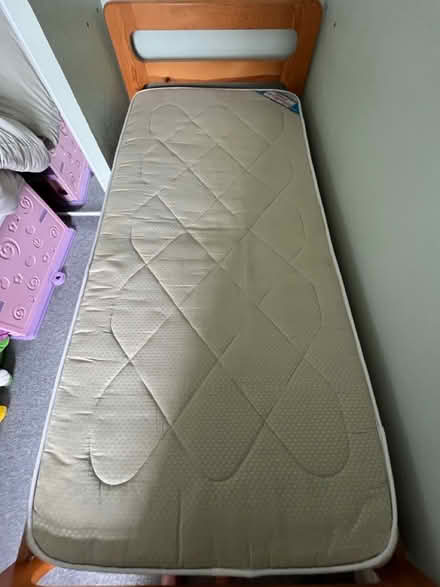 Photo of free Single pine bed and mattress (Cheltenham GL51) #2