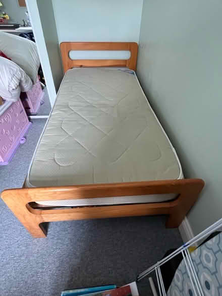 Photo of free Single pine bed and mattress (Cheltenham GL51) #1