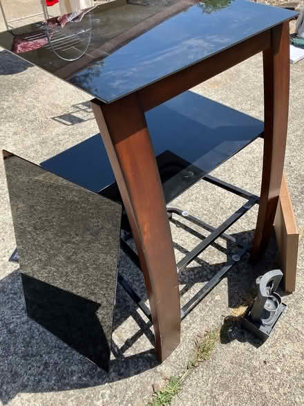 Photo of free 4 glass shelves on wood/metal base (West End of San Rafael) #2