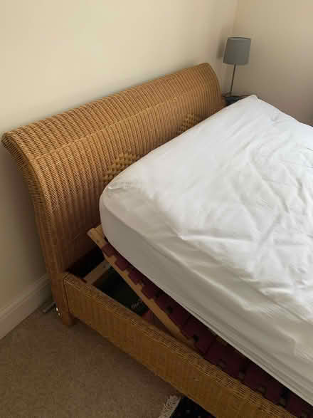 Photo of free Double Bed, Ergonomic, Rattan (with mattress if desired) (hertford_freegle CGA SG13) #3