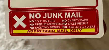 Photo of free Red no junk mail sticker (Surbiton KT6) #1