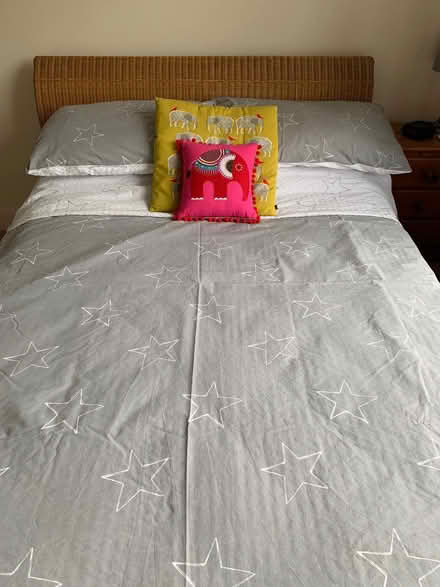 Photo of free Double Bed, Ergonomic, Rattan (with mattress if desired) (hertford_freegle CGA SG13) #1