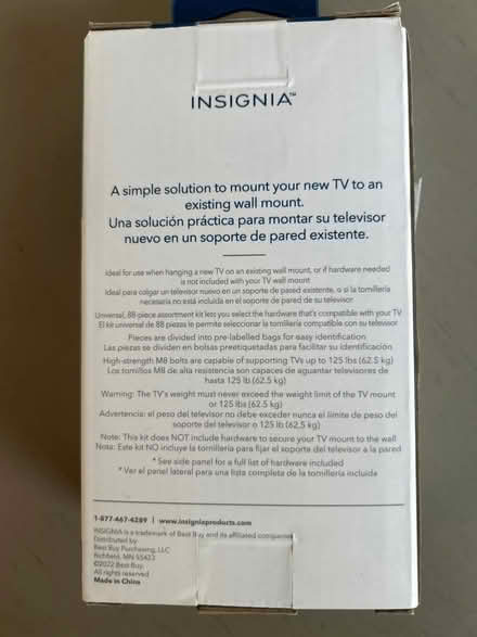 Photo of free Insignia TV Wall Mount Hardware Kit (Little Silver) #2