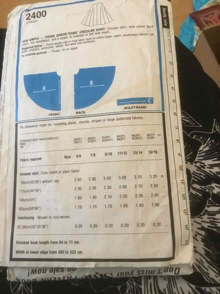 Photo of free Used pattern for circular skirt (B62 near Blackheath) #2