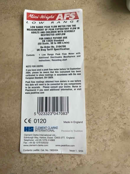 Photo of free Peak flow meter (Heswall CH60) #2