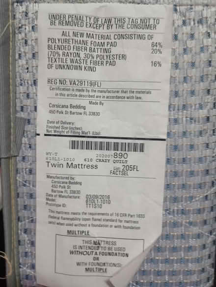 Photo of free Twin Mattress (West Side (32304)) #2