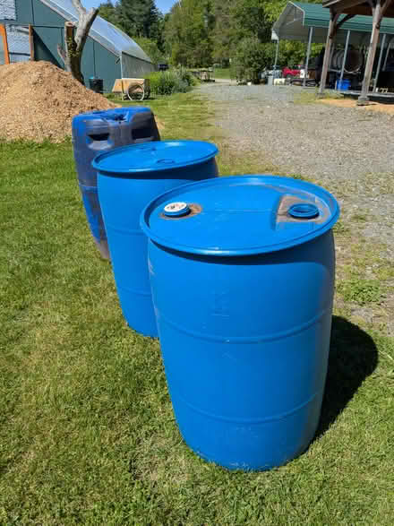 Photo of free 4 Plastic 55 gallon barrels (vats) (Stearns Farm CSA) #1