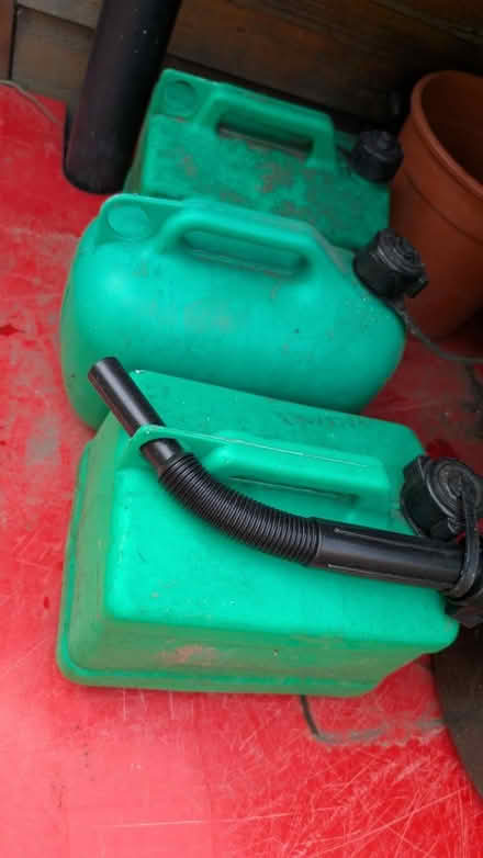 Photo of free Petrol gallon cans (plastic x 3) (Shaw Mills) #1