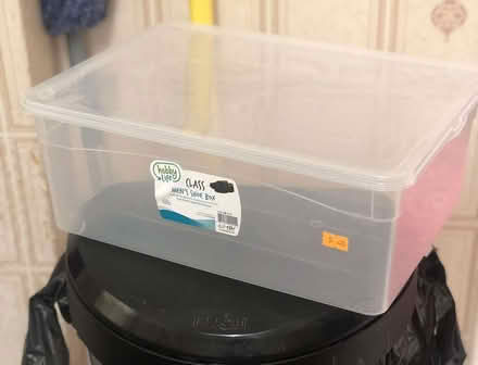 Photo of free Small lidded storage box (labelled as shoe storage) (Monks Hill CR2) #3