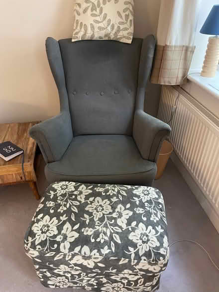 Photo of free Ikea wing chair and footstool plus two sets washable covers (Audlem CW3) #1