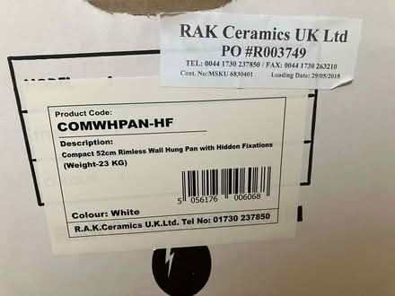 Photo of free Wall hung toilet (RAK) unused in original packaging. (Finsbury Park N4) #2