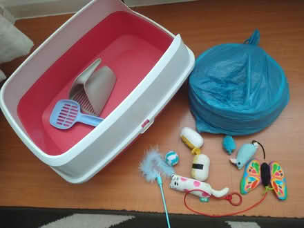 Photo of free Cat litter tray with scoops + toys (Croydon) #1