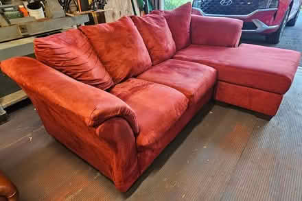 Photo of free Red microfiber chaise couch (Owings Mills/Reisterstown) #4