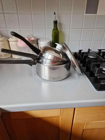 Photo of free Set of 3 stainless steel pans with 3 lids (Birkby HD2) #1
