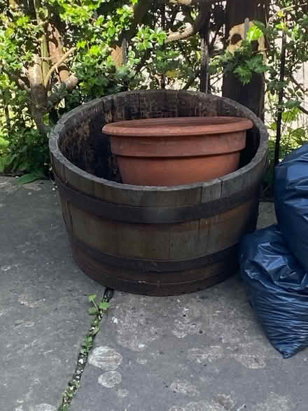 Photo of free Old barrel and large pot (Great Bourton, OX17) #1