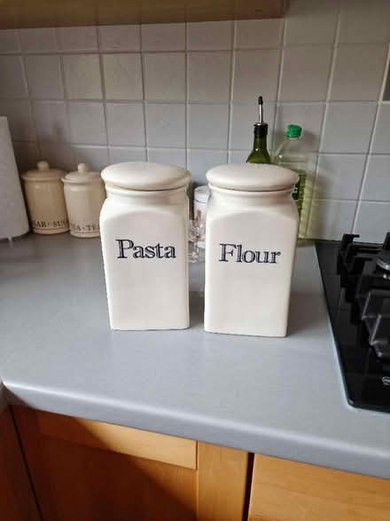 Photo of free Food storage jars. Labeled Pasta and Flour. (Birkby HD2) #1