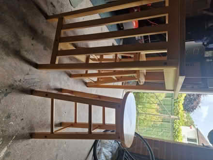 Photo of free Wooden table with 2 high bar stools. (Cob Lane B29) #3
