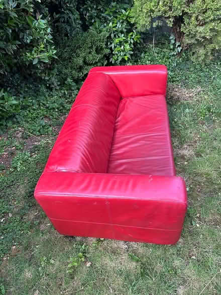 Photo of free Red leather sofa (Raynes Park SW20) #3