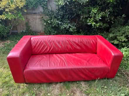 Photo of free Red leather sofa (Raynes Park SW20) #2