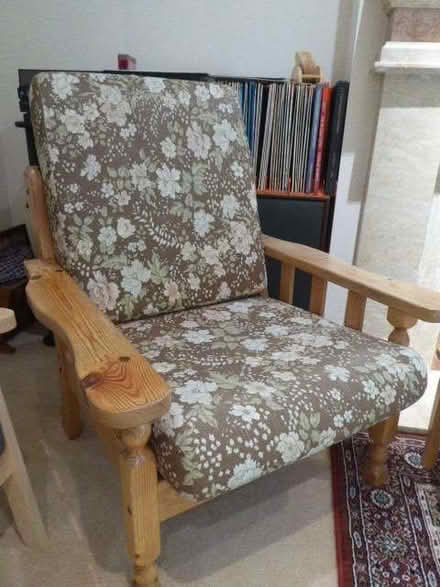 Photo of free Pine chair with cushions. Pine sofa FRAME, no cushions (Beaconsfield HP9) #1