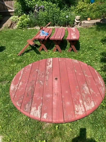 Photo of free Wooden outdoor table with benches (Oakton Park in skokie) #1