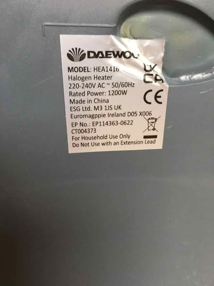 Photo of free Daewoo Halogen 3 Bar 1200W Heater (Torquay) #4