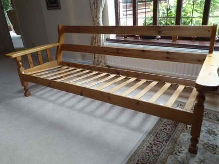 Photo of free Pine chair with cushions. Pine sofa FRAME, no cushions (Beaconsfield HP9) #2
