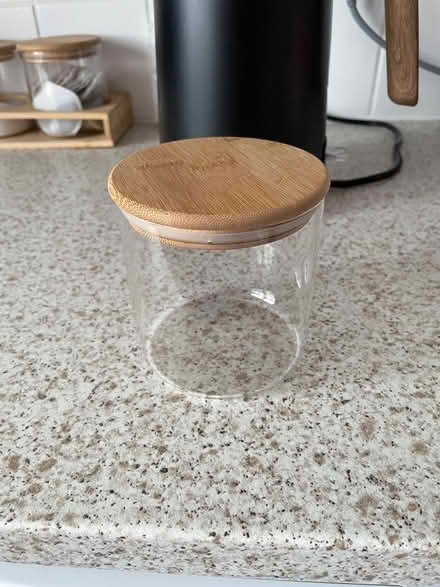 Photo of free Small glass storage jar (Thringstone LE67) #1