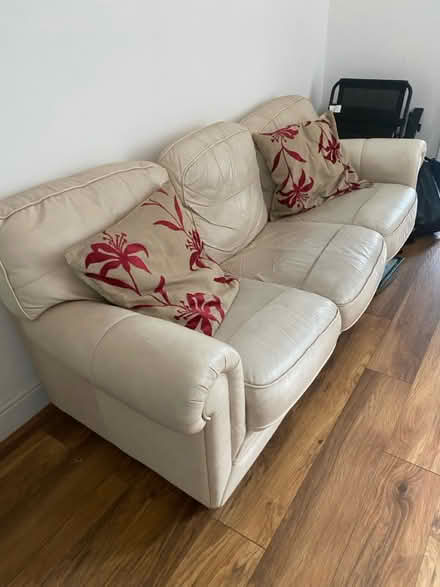 Photo of free Cream leather sofa (Woodnook, Accrington BB5) #1