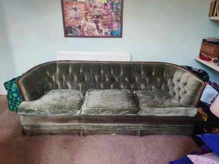 Photo of free Green velvet sofa 3 seater and armchair (Strawberry Hill TW11) #1