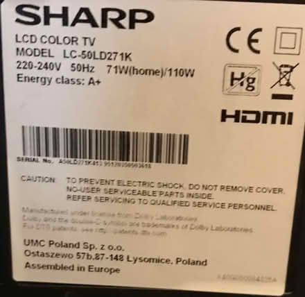 Photo of free 50” sharp tv (West Swindon SN5) #2