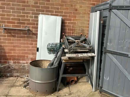 Photo of free Various: work bench, metal sheets, half oil drum, wire fence (Carterknowle S7) #1