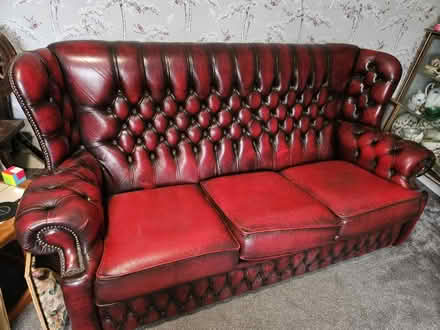 Photo of free Dark red leather 3-seater settee (Hewell B97) #1