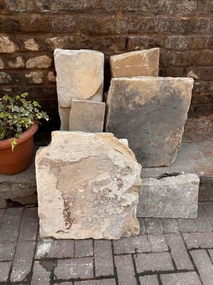 Photo of free York stone paving slabs mixed sizes and thicknesses (Lavender Hill SW11) #1