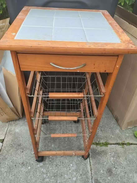 Photo of free Wooden Tile-top Kitchen Vegetable Storage on Wheels (Huyton L36) #2