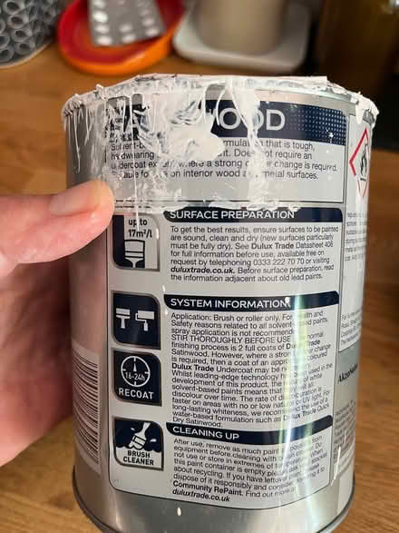 Photo of free 1/2 litres Dulux Trade Satin Wood (Colliers Wood SW19) #2