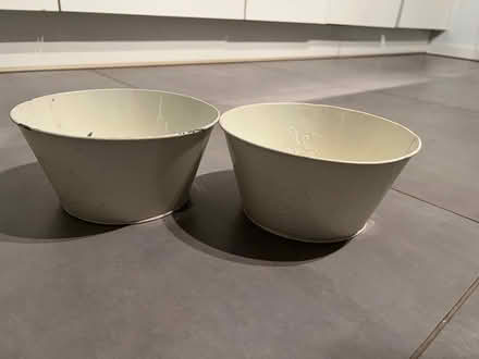 Photo of free Pair of plant pots, metal, cream (SE1) #1
