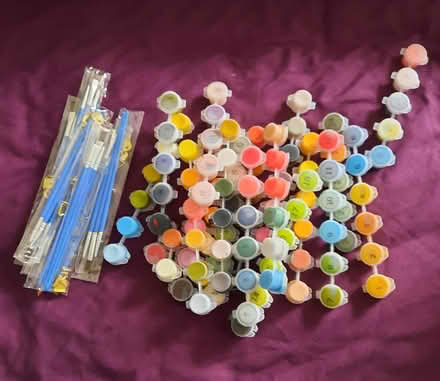Photo of free Small acrylic paints and paintbrushes (Poets Estate SG4) #1
