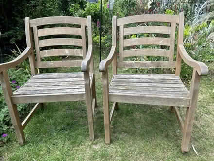 Photo of free Pair of wooden garden chairs (Long Melford CO10) #1