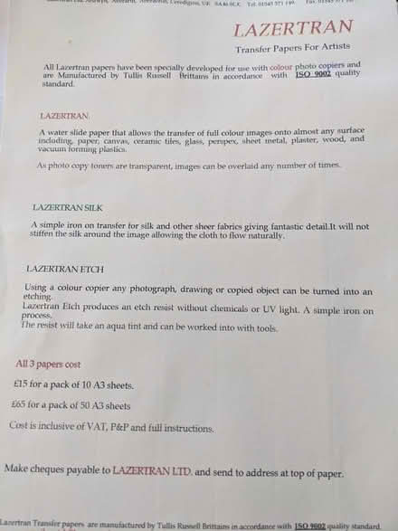 Photo of free Lazertran Artist transfer paper (Finchampstead RG40) #2