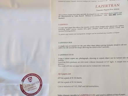 Photo of free Lazertran Artist transfer paper (Finchampstead RG40) #4