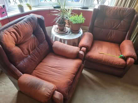 Photo of free Leather armchairs (matching pair) (Norbury SW16) #1